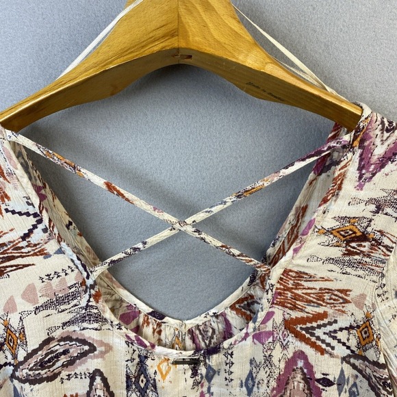 Billabong Salty Blonde Boho Aztec Print Long Sleeve Criss Cross Tunic Top Size M - Picture 4 of 10